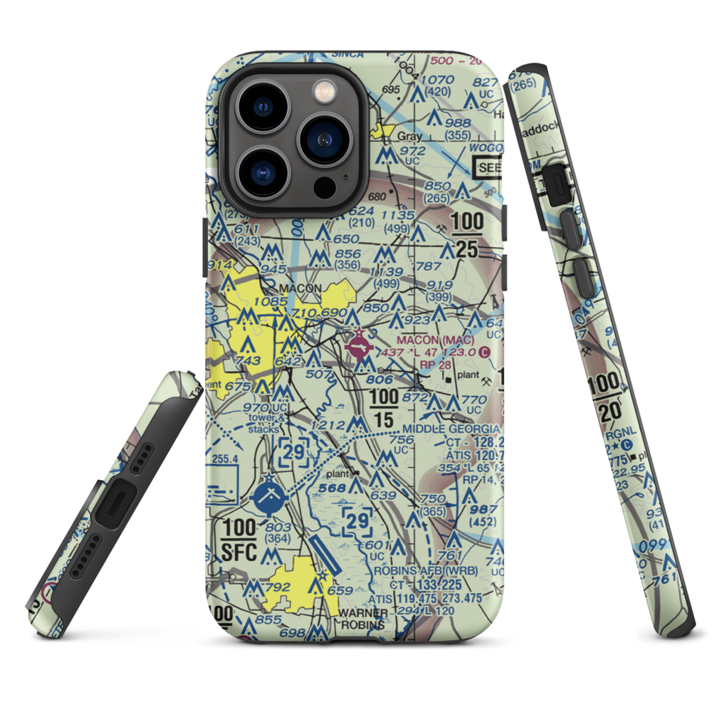 Macon Downtown Airport (MAC) VFR Sectional  Tough iPhone Case iPhone 13 Pro Max model shown
