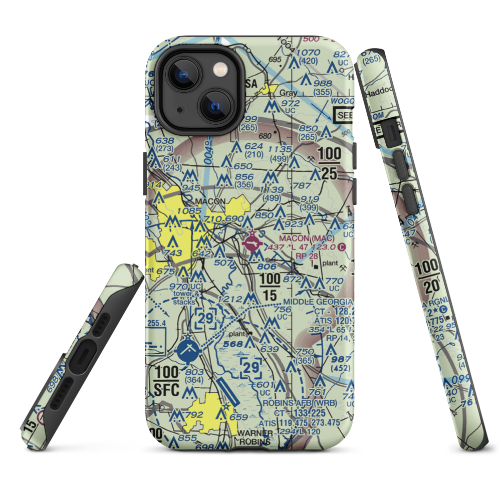 Macon Downtown Airport (MAC) VFR Sectional  Tough iPhone Case iPhone 14 Plus model shown
