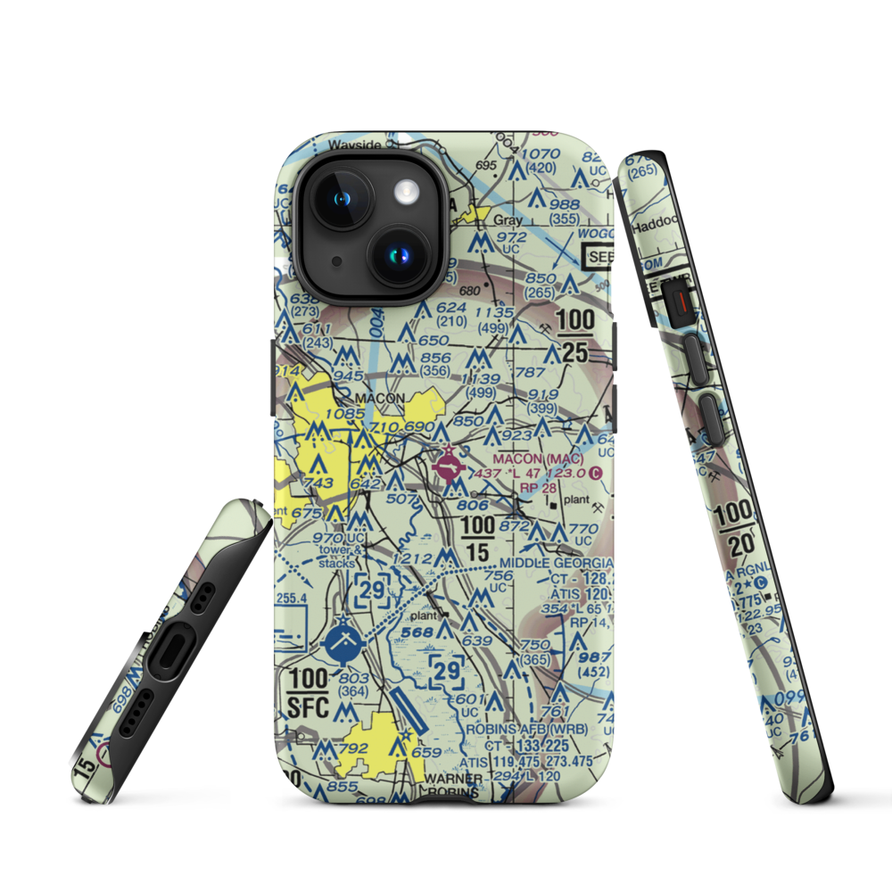 Macon Downtown Airport (MAC) VFR Sectional  Tough iPhone Case iPhone 15 model shown