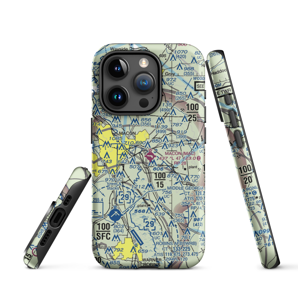 Macon Downtown Airport (MAC) VFR Sectional  Tough iPhone Case iPhone 15 Pro model shown
