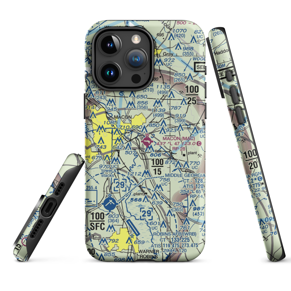 Macon Downtown Airport (MAC) VFR Sectional  Tough iPhone Case iPhone 15 Pro Max model shown
