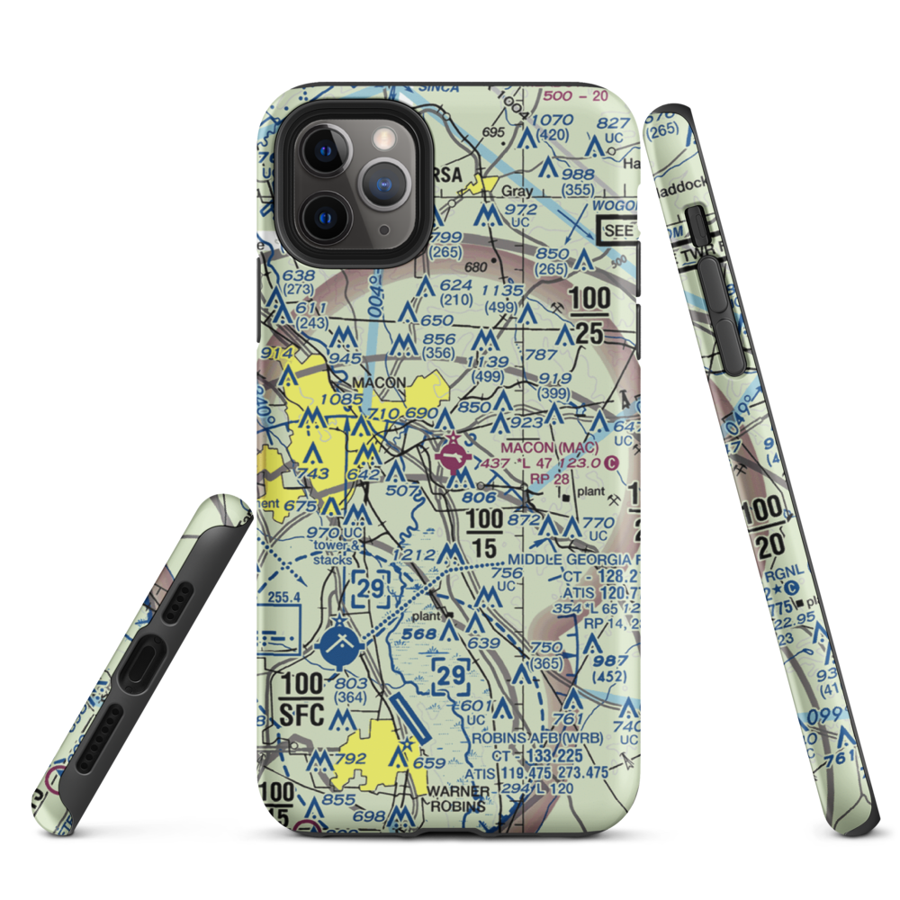 Macon Downtown Airport (MAC) VFR Sectional  Tough iPhone Case iPhone 11 Pro Max model shown