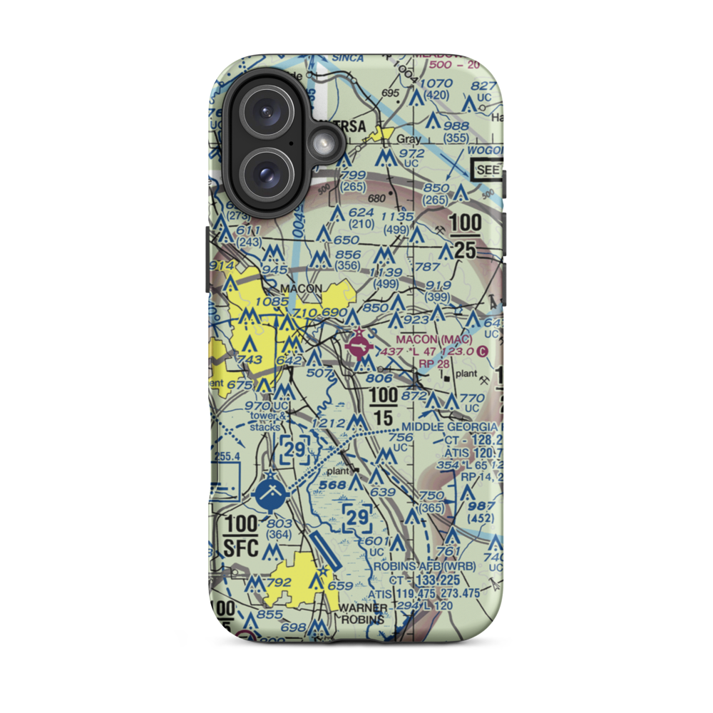 Macon Downtown Airport (MAC) VFR Sectional  Tough iPhone Case iPhone 16 Plus model shown