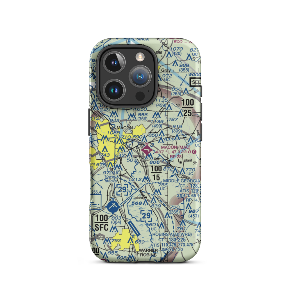 Macon Downtown Airport (MAC) VFR Sectional  Tough iPhone Case iPhone 16 Pro model shown