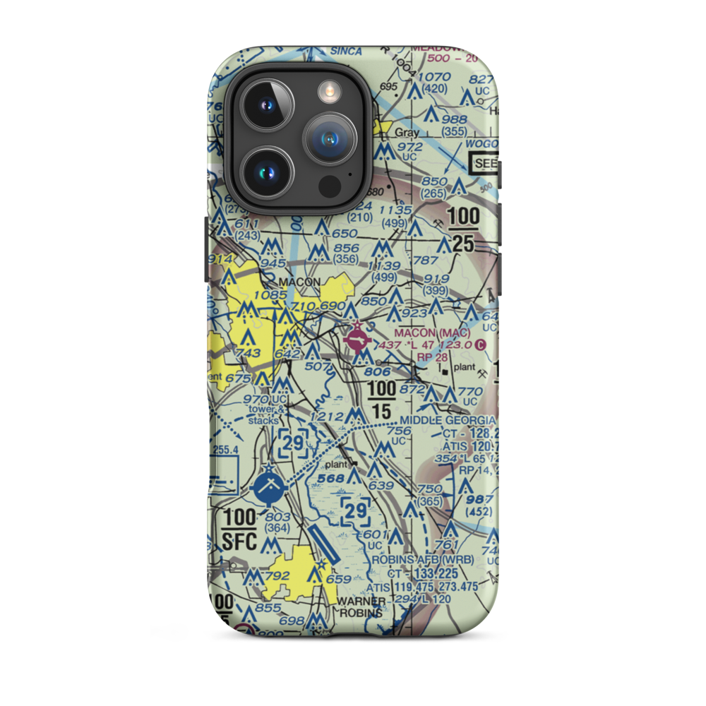 Macon Downtown Airport (MAC) VFR Sectional  Tough iPhone Case iPhone 16 Pro Max model shown