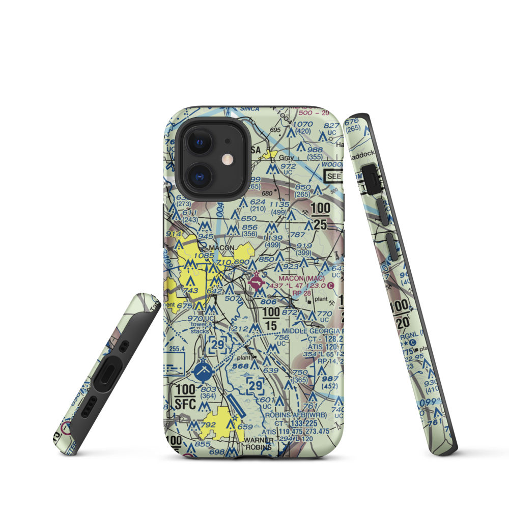 Macon Downtown Airport (MAC) VFR Sectional  Tough iPhone Case iPhone 12 mini model shown