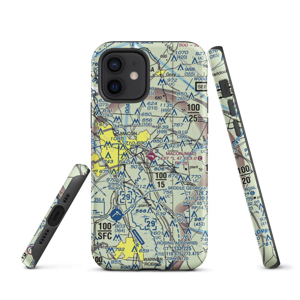 Macon Downtown Airport (MAC) VFR Sectional  Tough iPhone Case iPhone 12 model shown