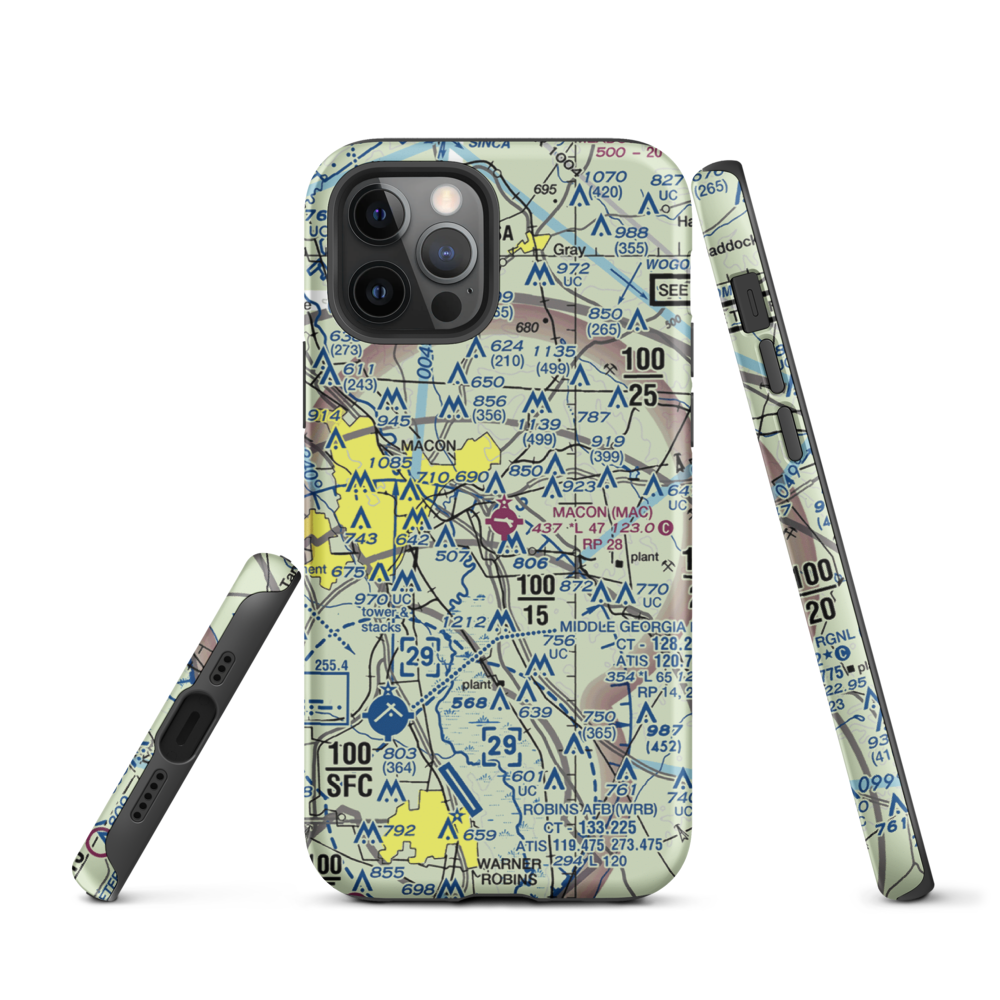 Macon Downtown Airport (MAC) VFR Sectional  Tough iPhone Case iPhone 12 Pro model shown
