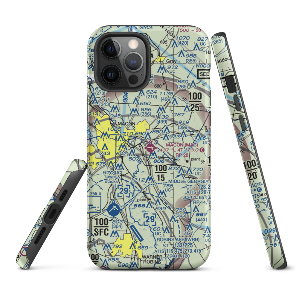 Macon Downtown Airport (MAC) VFR Sectional  Tough iPhone Case iPhone 12 Pro Max model shown