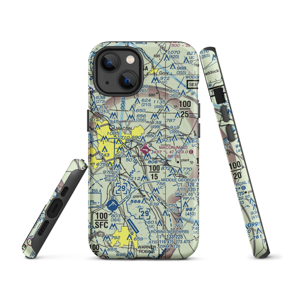 Macon Downtown Airport (MAC) VFR Sectional  Tough iPhone Case iPhone 13 model shown