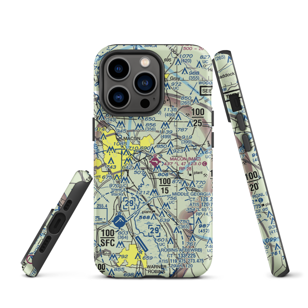 Macon Downtown Airport (MAC) VFR Sectional  Tough iPhone Case iPhone 13 Pro model shown