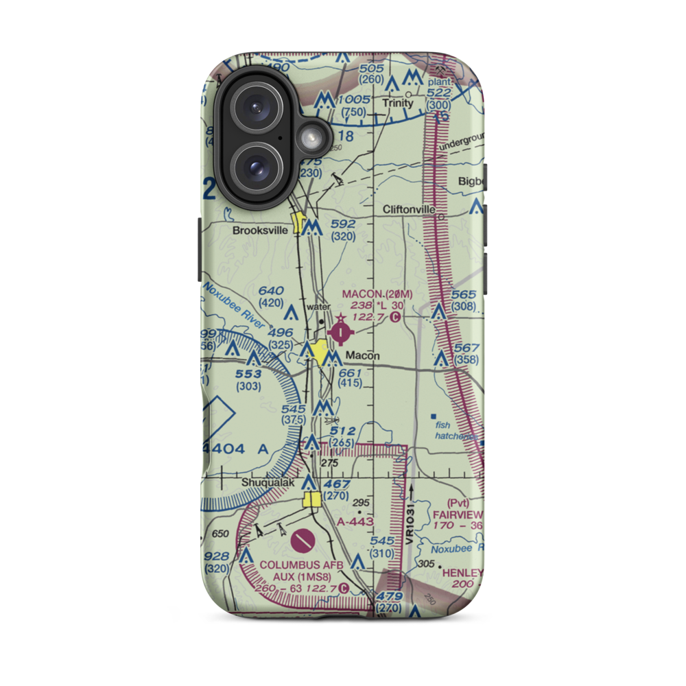 Macon Municipal Airport (20M) VFR Sectional  Tough iPhone Case iPhone 16 Plus model shown