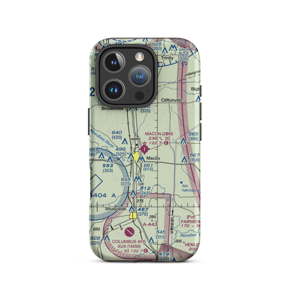 Macon Municipal Airport (20M) VFR Sectional  Tough iPhone Case iPhone 16 Pro model shown