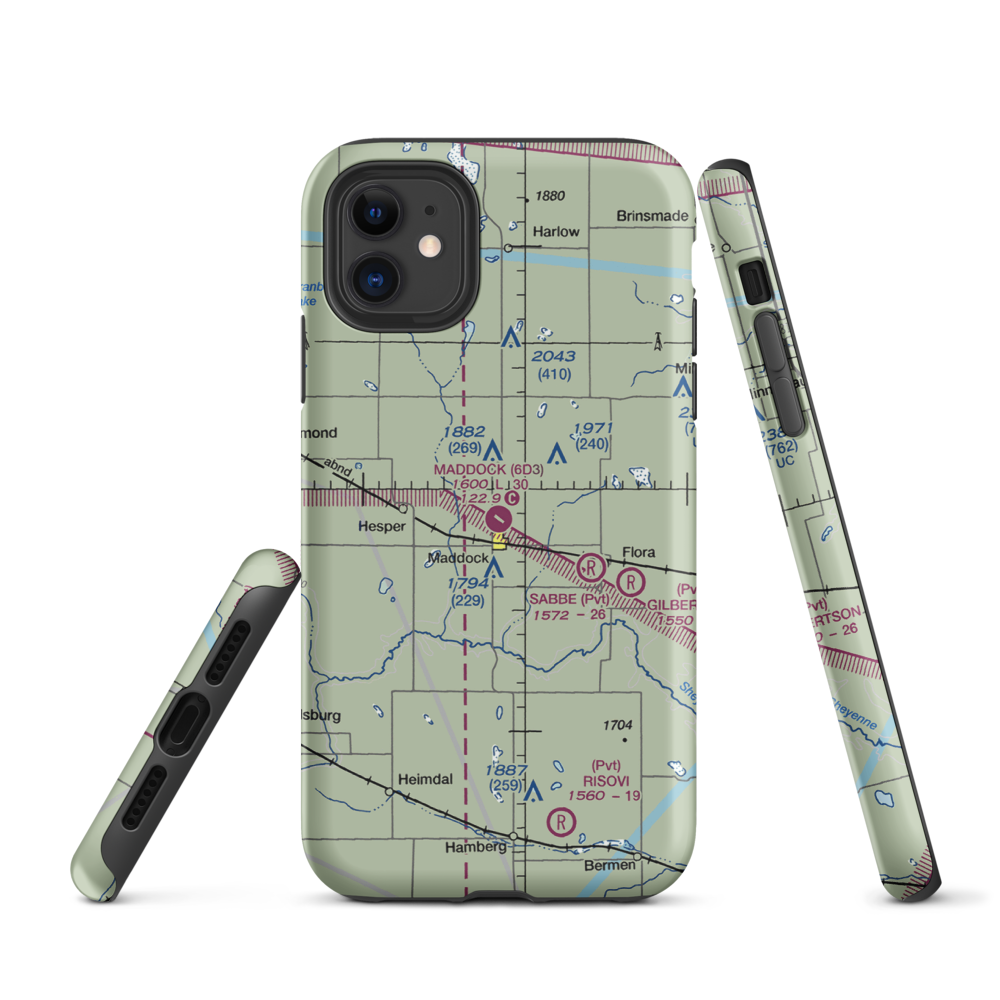 Maddock Municipal Airport (6D3) VFR Sectional  Tough iPhone Case iPhone 11 model shown