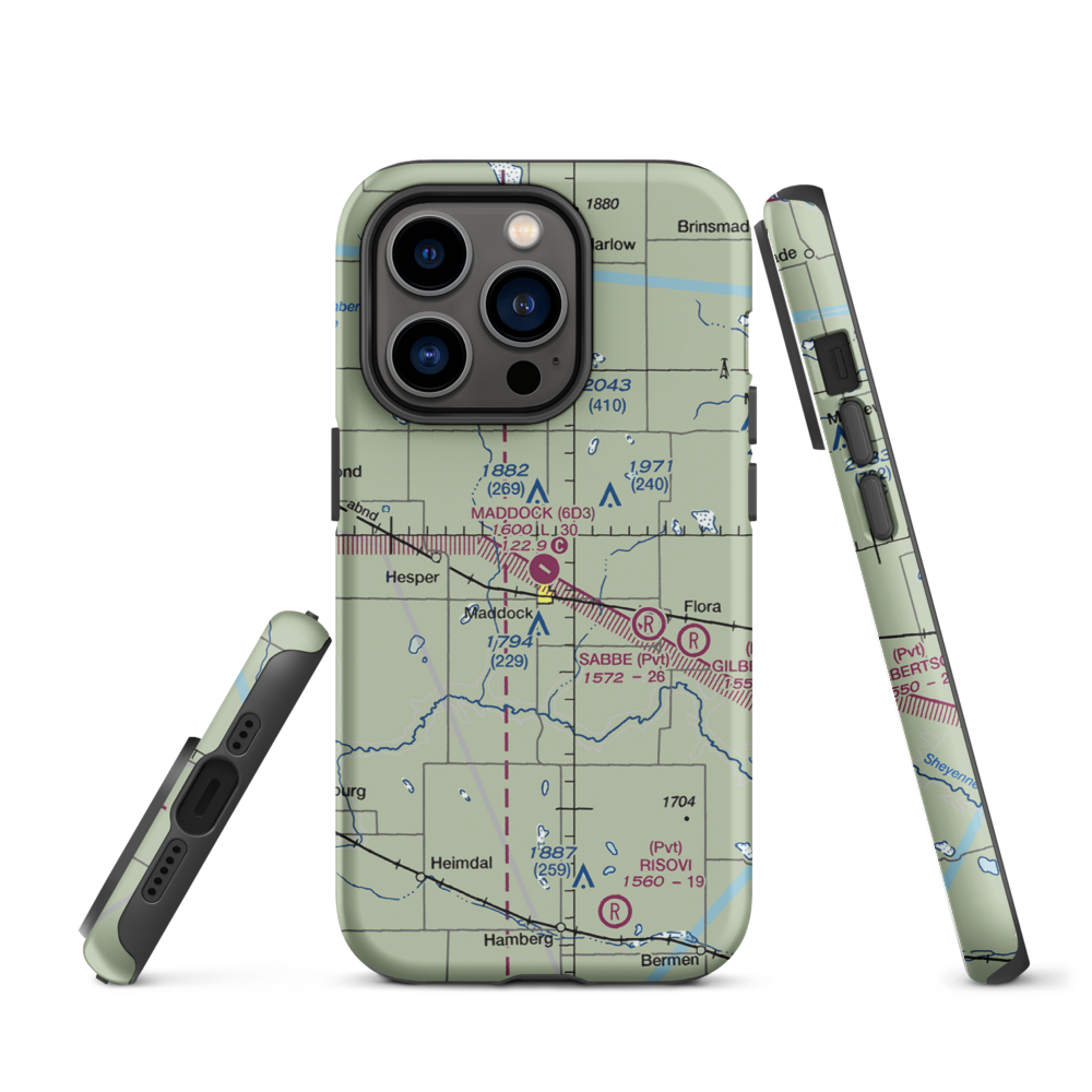 Maddock Municipal Airport (6D3) VFR Sectional  Tough iPhone Case iPhone 14 Pro model shown