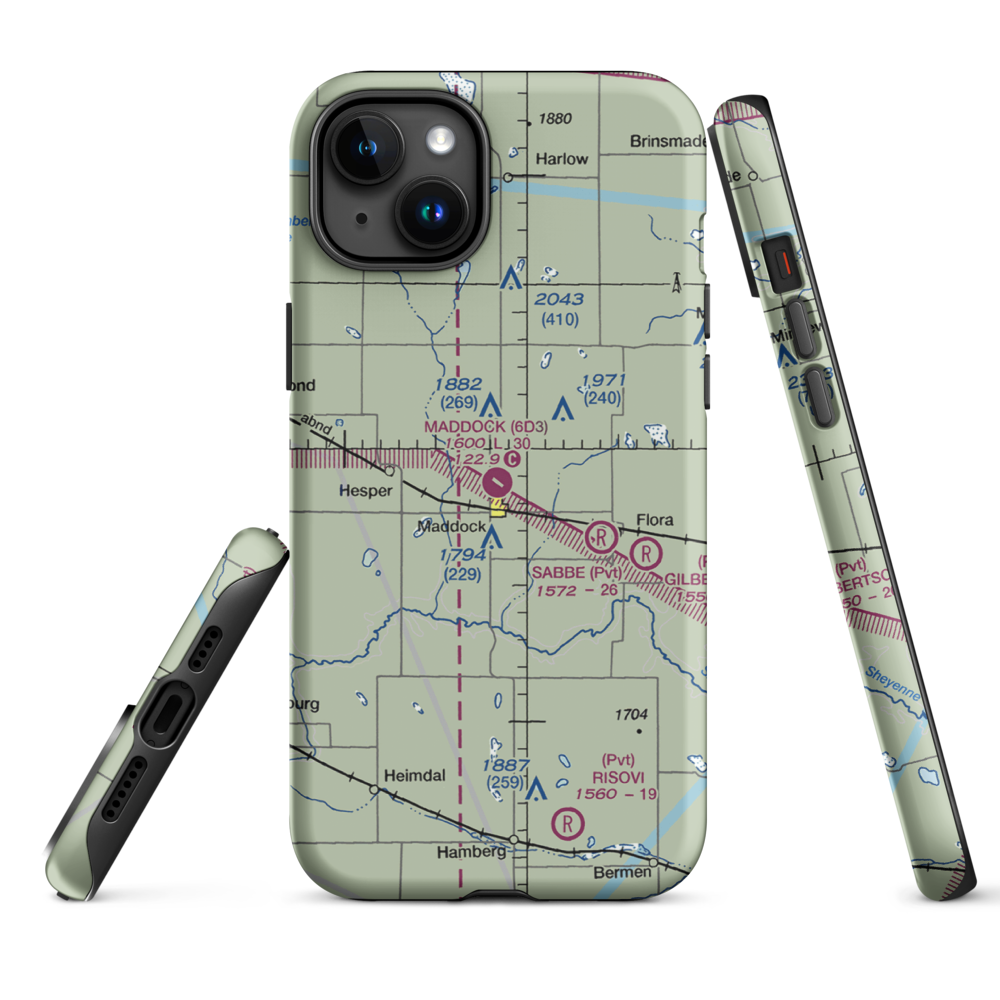 Maddock Municipal Airport (6D3) VFR Sectional  Tough iPhone Case iPhone 15 Plus model shown
