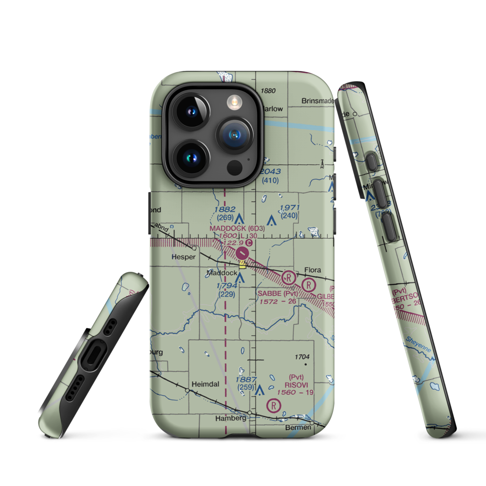 Maddock Municipal Airport (6D3) VFR Sectional  Tough iPhone Case iPhone 15 Pro model shown