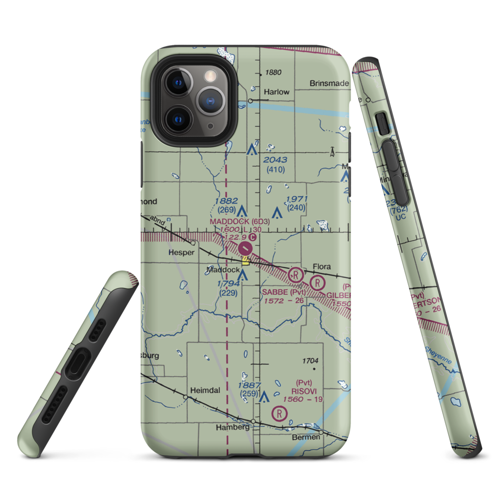 Maddock Municipal Airport (6D3) VFR Sectional  Tough iPhone Case iPhone 11 Pro Max model shown
