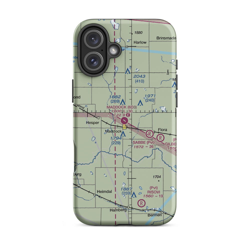 Maddock Municipal Airport (6D3) VFR Sectional  Tough iPhone Case iPhone 16 Plus model shown