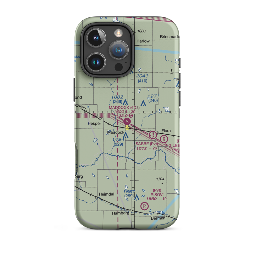 Maddock Municipal Airport (6D3) VFR Sectional  Tough iPhone Case iPhone 16 Pro Max model shown