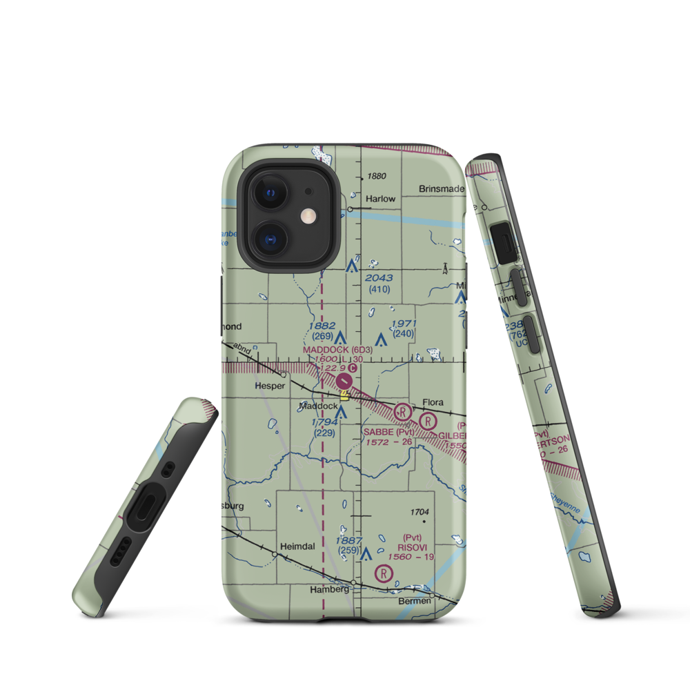 Maddock Municipal Airport (6D3) VFR Sectional  Tough iPhone Case iPhone 12 mini model shown