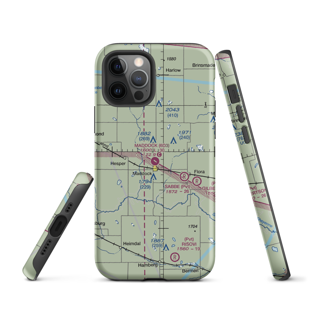 Maddock Municipal Airport (6D3) VFR Sectional  Tough iPhone Case iPhone 12 Pro model shown