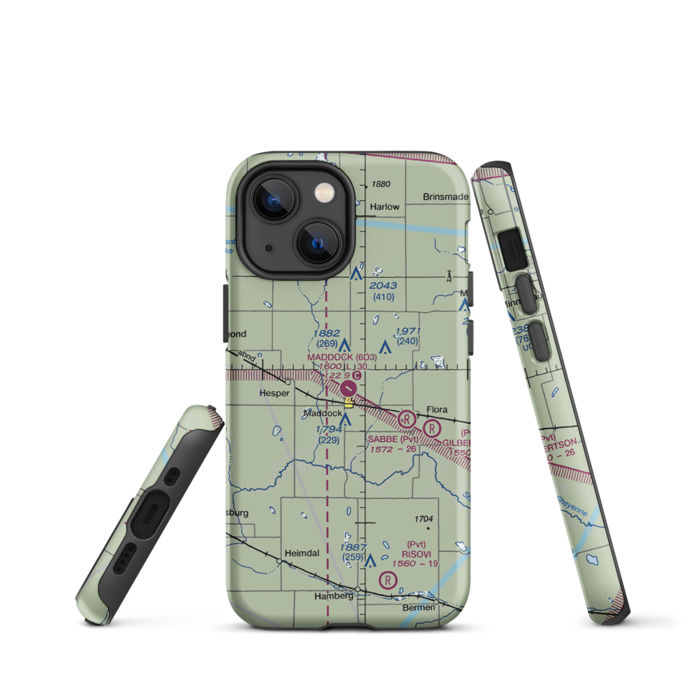 Maddock Municipal Airport (6D3) VFR Sectional  Tough iPhone Case iPhone 13 mini model shown