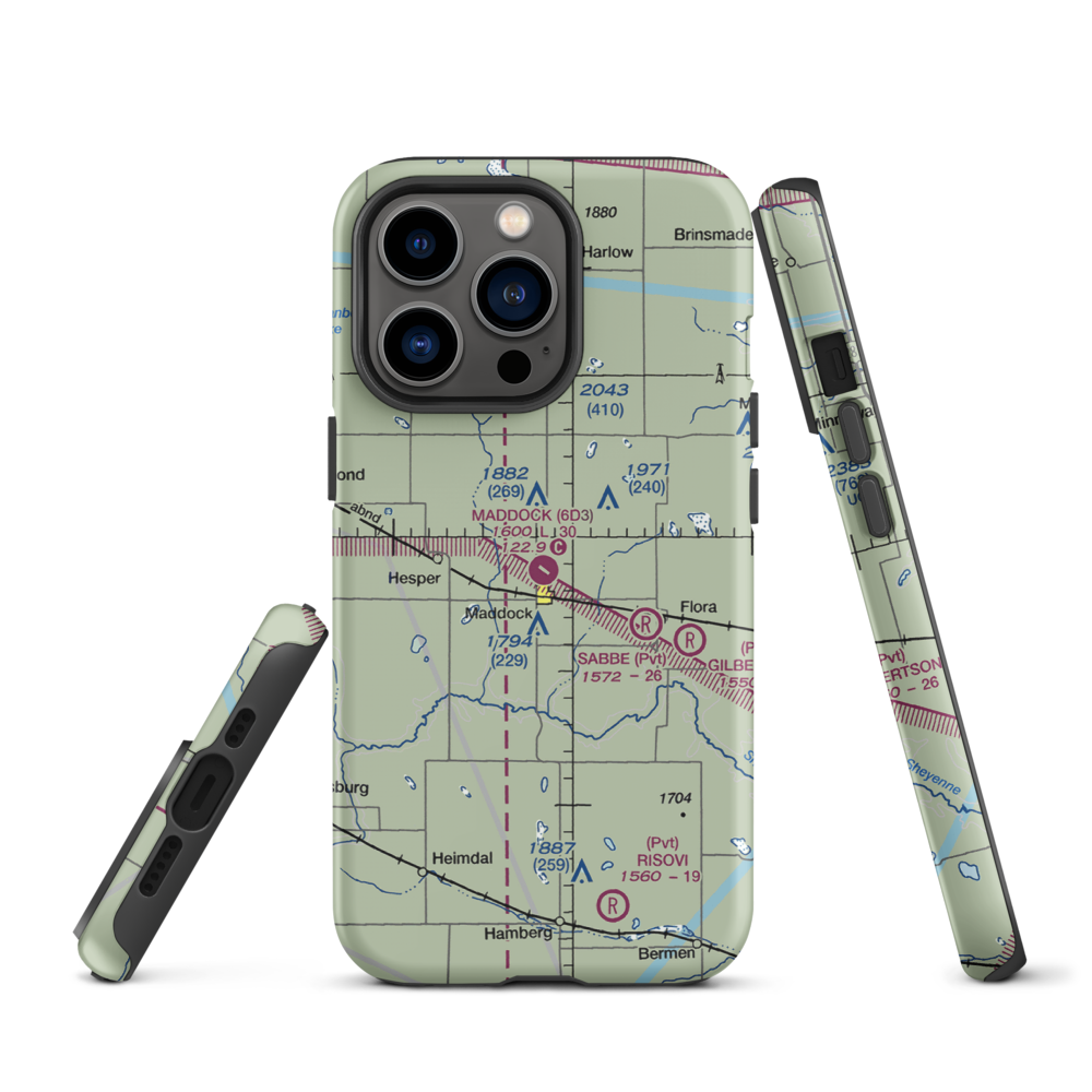 Maddock Municipal Airport (6D3) VFR Sectional  Tough iPhone Case iPhone 13 Pro model shown