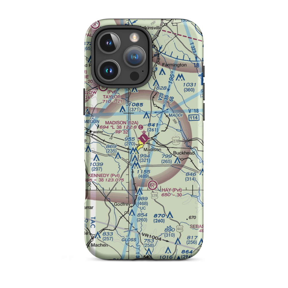 Madison Municipal Airport (52A) VFR Sectional  Tough iPhone Case iPhone 16 Pro Max model shown