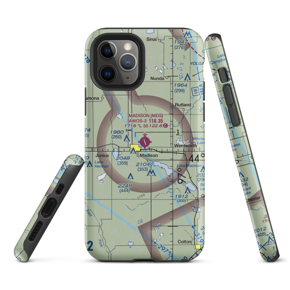 Madison Municipal Airport (MDS) VFR Sectional  Tough iPhone Case iPhone 11 Pro model shown