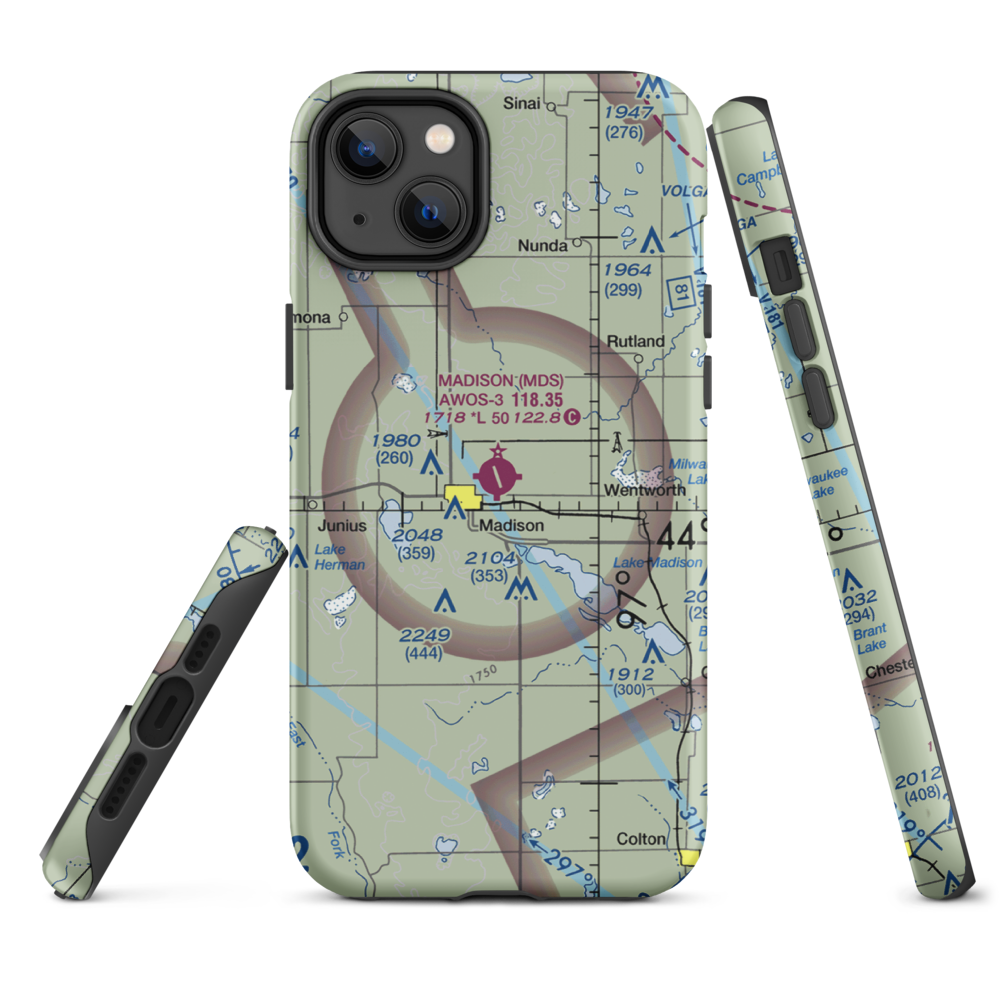Madison Municipal Airport (MDS) VFR Sectional  Tough iPhone Case iPhone 14 Plus model shown