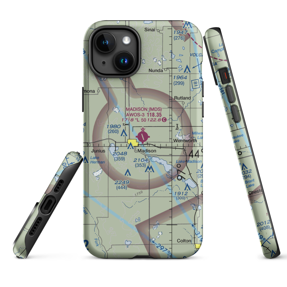 Madison Municipal Airport (MDS) VFR Sectional  Tough iPhone Case iPhone 15 Plus model shown