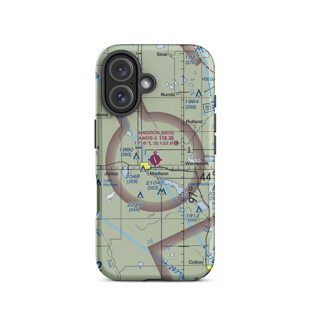 Madison Municipal Airport (MDS) VFR Sectional  Tough iPhone Case iPhone 16 model shown