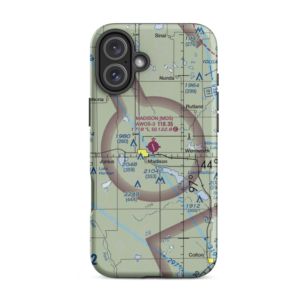 Madison Municipal Airport (MDS) VFR Sectional  Tough iPhone Case iPhone 16 Plus model shown