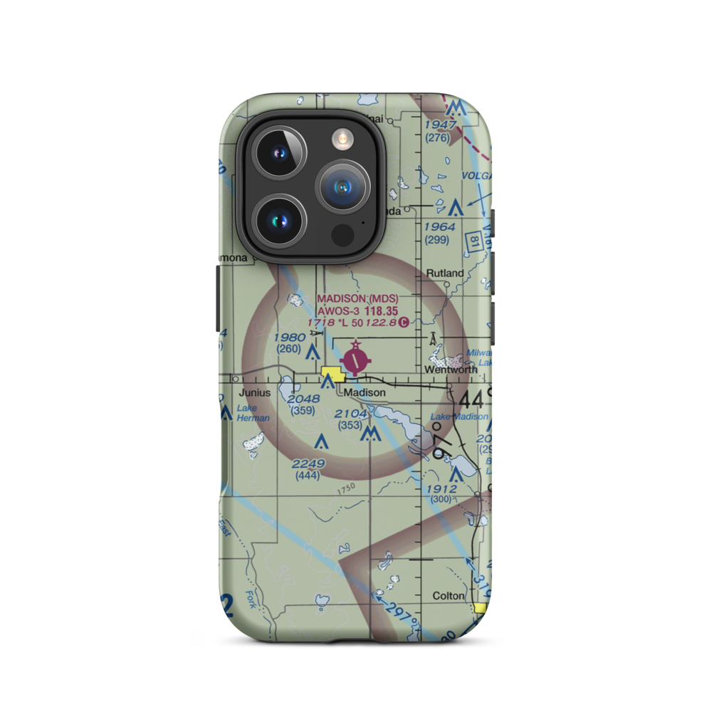 Madison Municipal Airport (MDS) VFR Sectional  Tough iPhone Case iPhone 16 Pro model shown