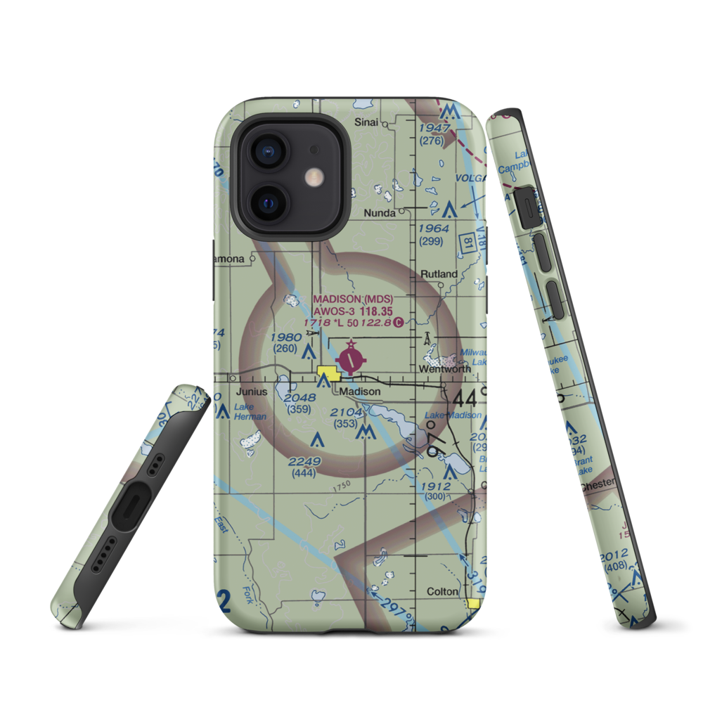 Madison Municipal Airport (MDS) VFR Sectional  Tough iPhone Case iPhone 12 model shown