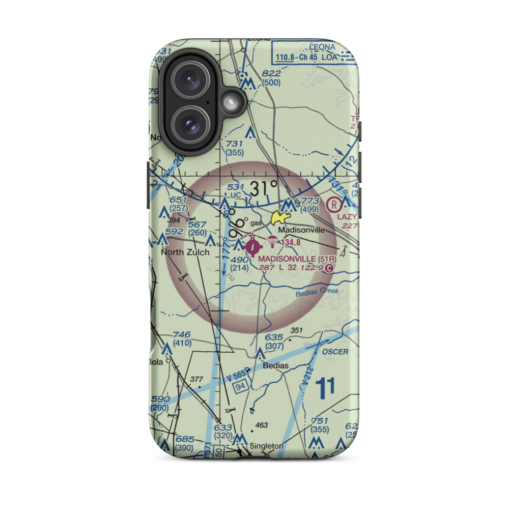 Madisonville Municipal Airport (51R) VFR Sectional  Tough iPhone Case iPhone 16 Plus model shown