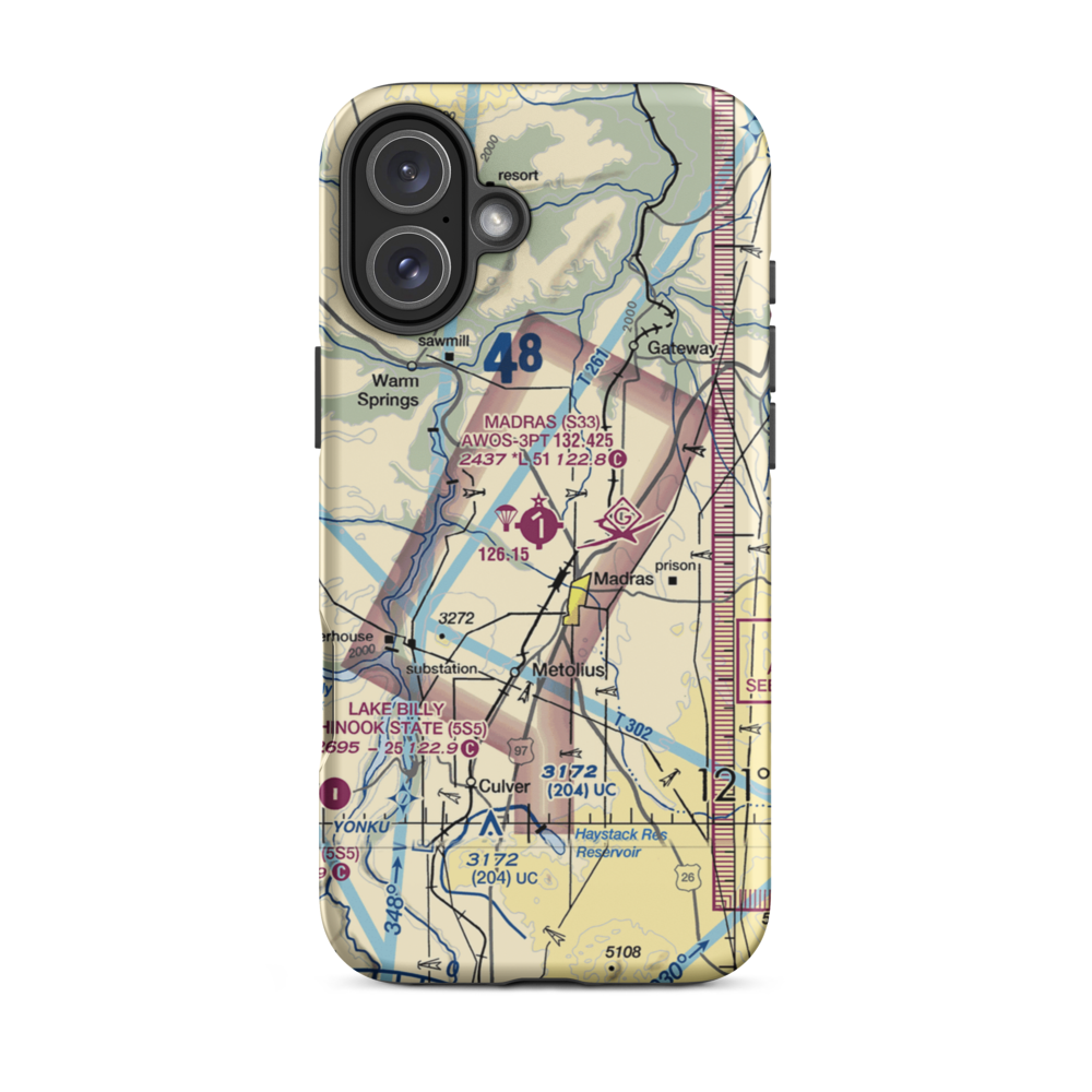 Madras Municipal Airport (S33) VFR Sectional  Tough iPhone Case iPhone 16 Plus model shown