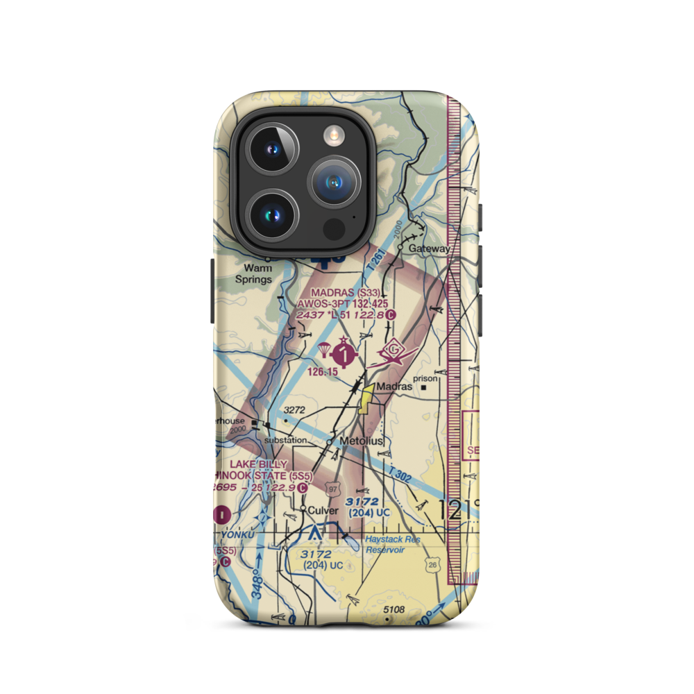 Madras Municipal Airport (S33) VFR Sectional  Tough iPhone Case iPhone 16 Pro model shown