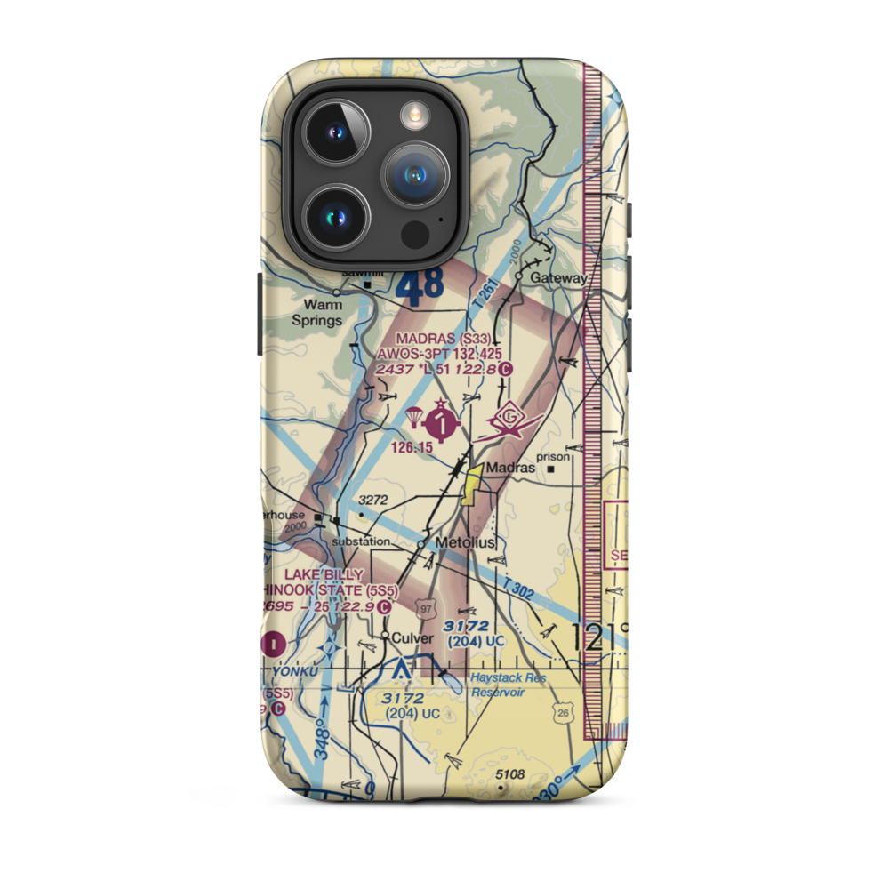 Madras Municipal Airport (S33) VFR Sectional  Tough iPhone Case iPhone 16 Pro Max model shown