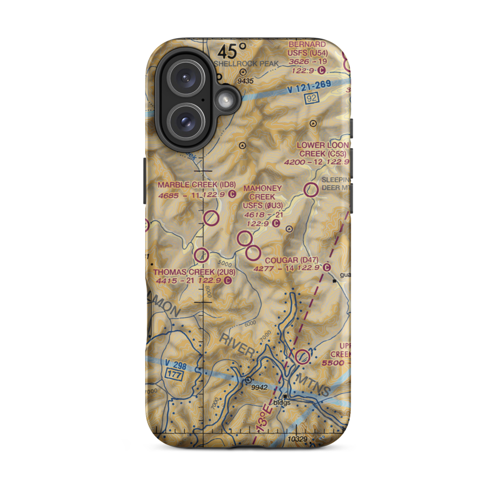 Mahoney Creek US Forest Service Airport (0U3) VFR Sectional  Tough iPhone Case iPhone 16 Plus model shown