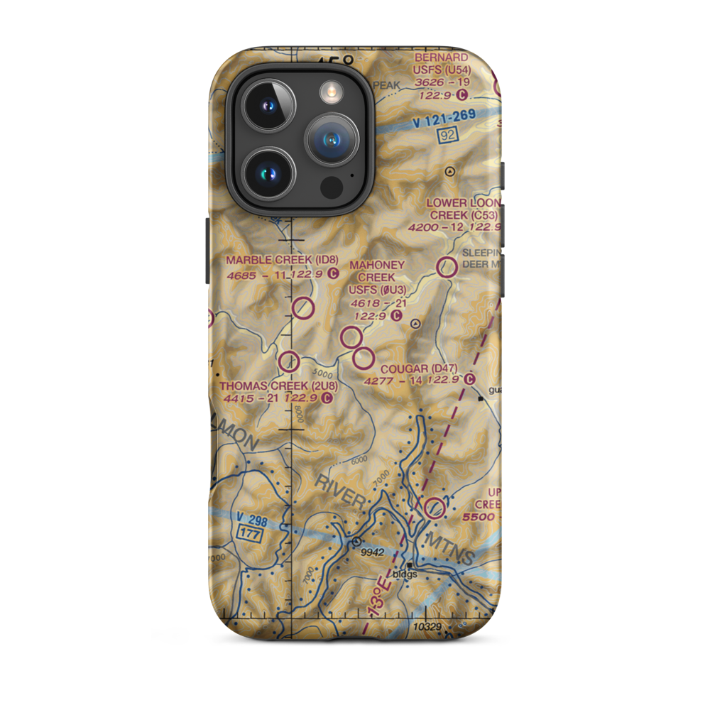 Mahoney Creek US Forest Service Airport (0U3) VFR Sectional  Tough iPhone Case iPhone 16 Pro Max model shown