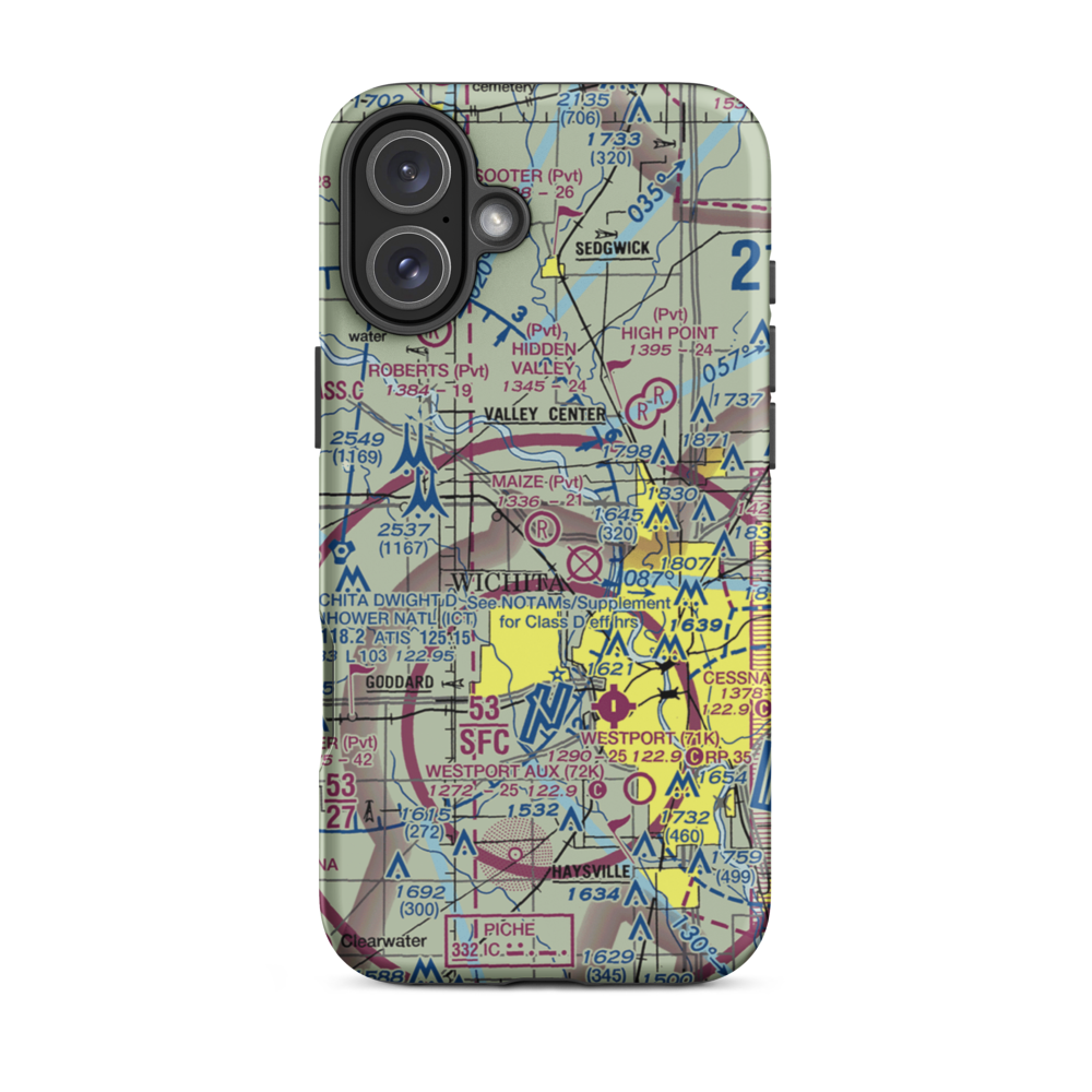 Maize Airport (70K) VFR Sectional  Tough iPhone Case iPhone 16 Plus model shown