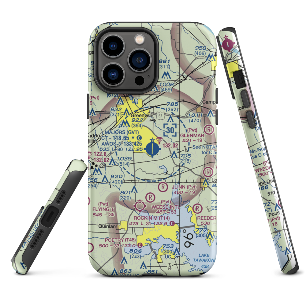 Majors Airport (GVT) VFR Sectional  Tough iPhone Case iPhone 13 Pro Max model shown