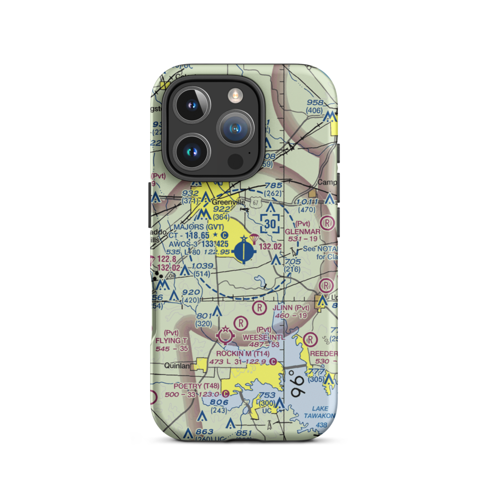Majors Airport (GVT) VFR Sectional  Tough iPhone Case iPhone 16 Pro model shown