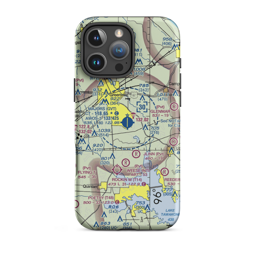 Majors Airport (GVT) VFR Sectional  Tough iPhone Case iPhone 16 Pro Max model shown
