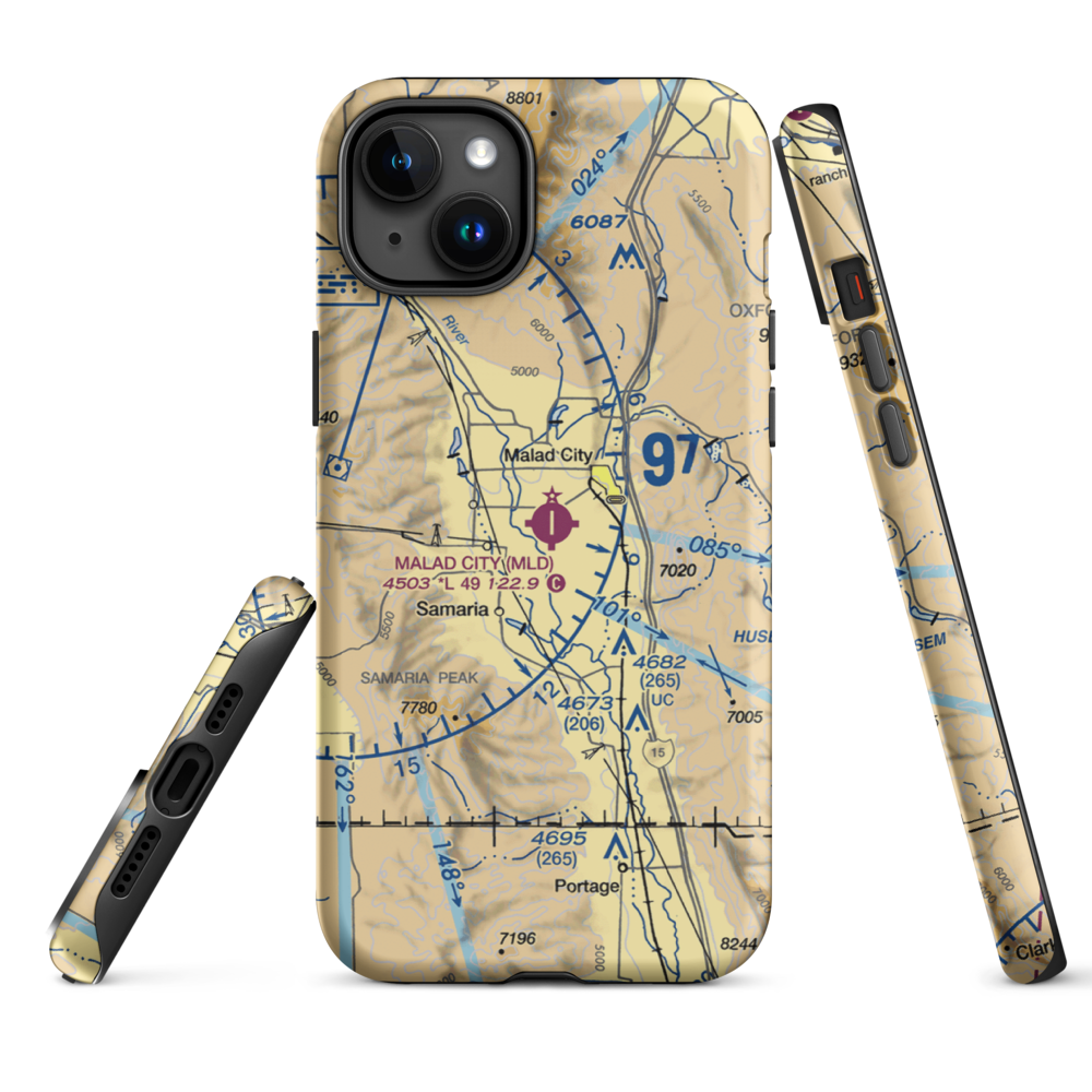 Malad City Airport (MLD) VFR Sectional  Tough iPhone Case iPhone 15 Plus model shown