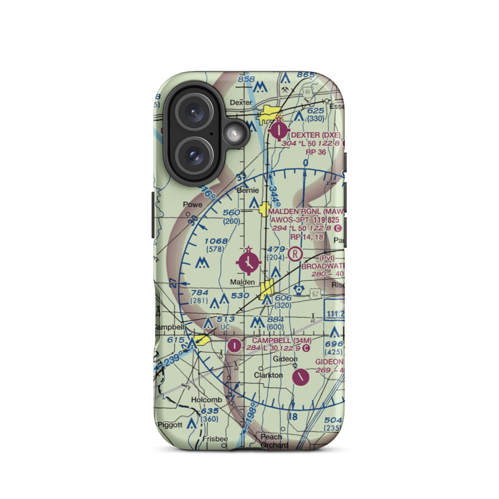 Malden Regional Airport (MAW) VFR Sectional  Tough iPhone Case iPhone 16 model shown