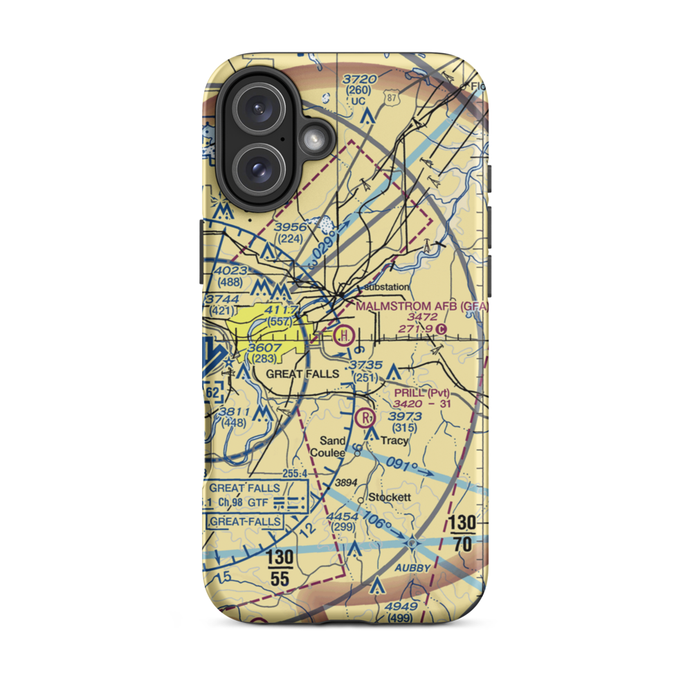 Malmstrom Air Force Base (GFA) VFR Sectional  Tough iPhone Case iPhone 16 Plus model shown