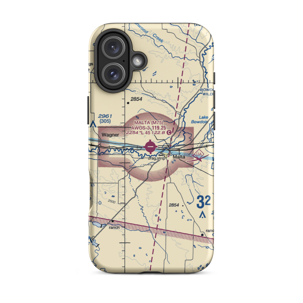Malta Airport (M75) VFR Sectional  Tough iPhone Case iPhone 16 Plus model shown